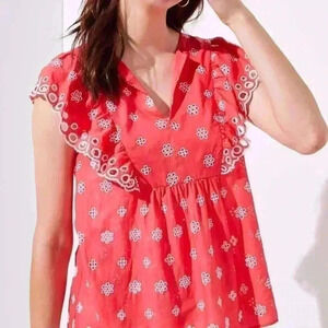 LOFT | Paradise Shell Flutter Sleeve Eyelet Blouse